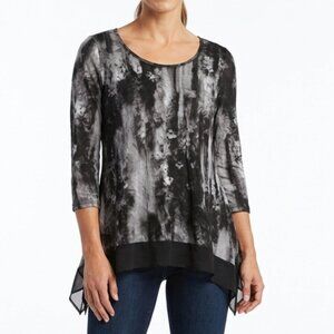 Simply Vera Vera Wang Medium Grey Tie Dye Mesh Trim 3/4 Sleeve Top